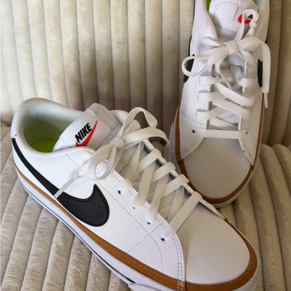Nike White Sneakers with Black and Brown Details